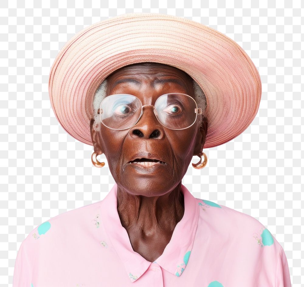 PNG Afican Grandmother suprised face portrait photography glasses.