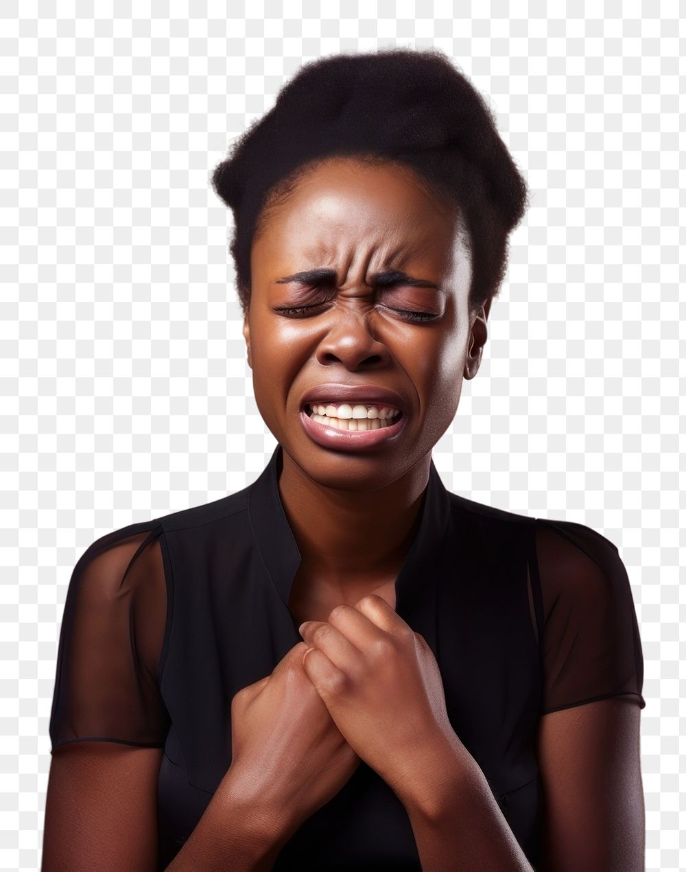 PNG African businesswoman crying face portrait adult spirituality.