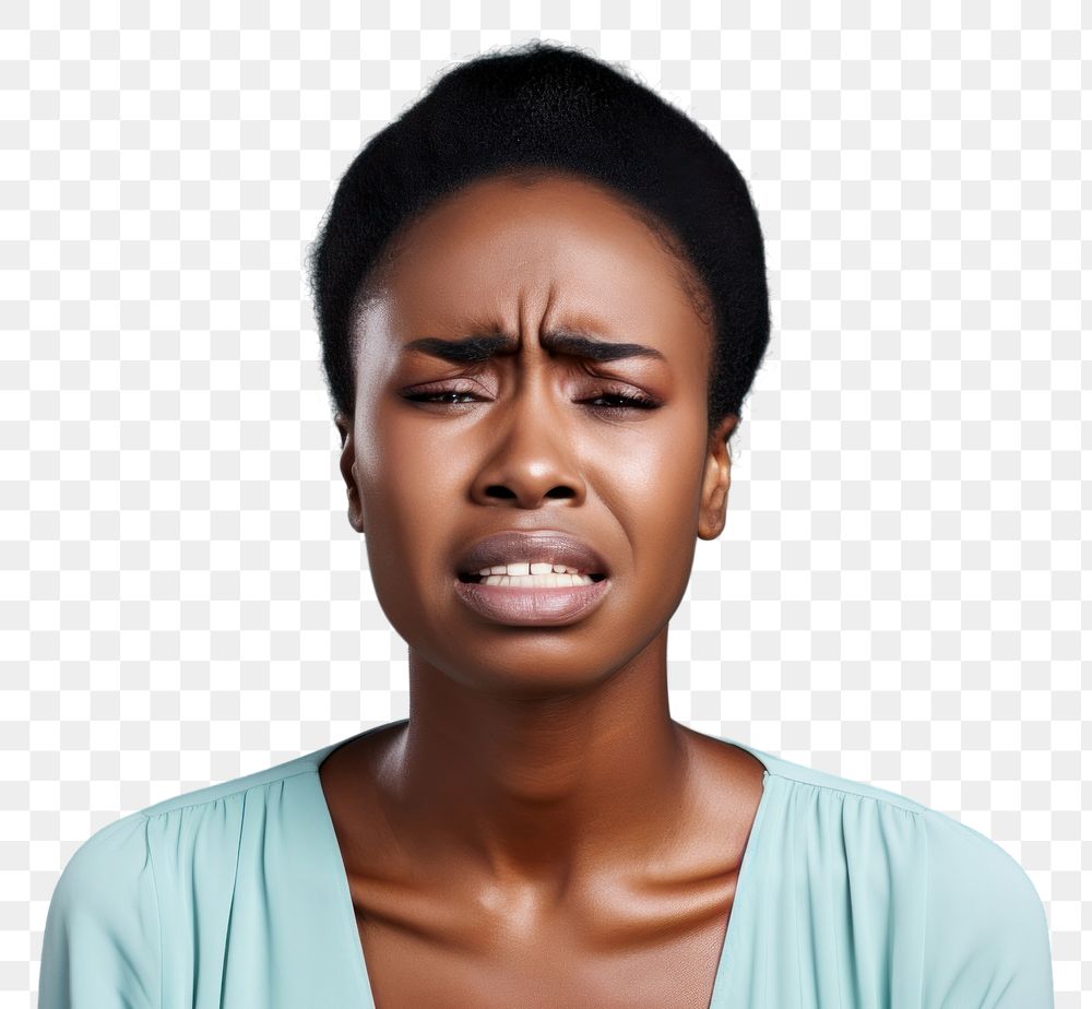 PNG African businesswoman crying face portrait adult disappointment.