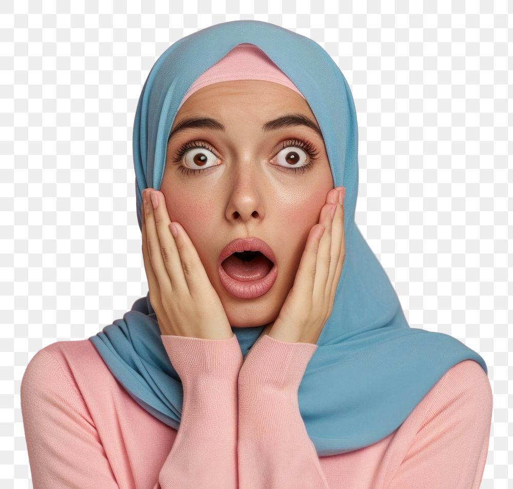 PNG Arab woman surprised face portrait adult headscarf.