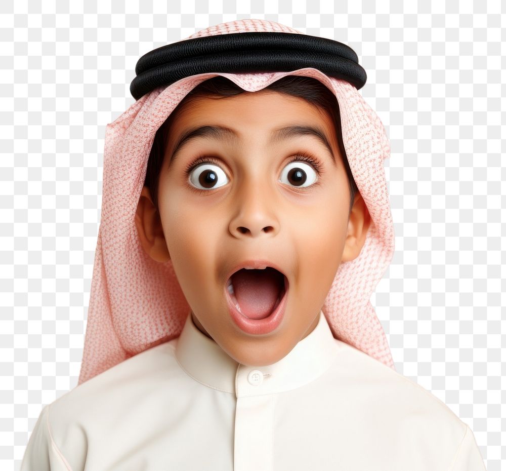 PNG Arab kids surprised face portrait photography happiness.