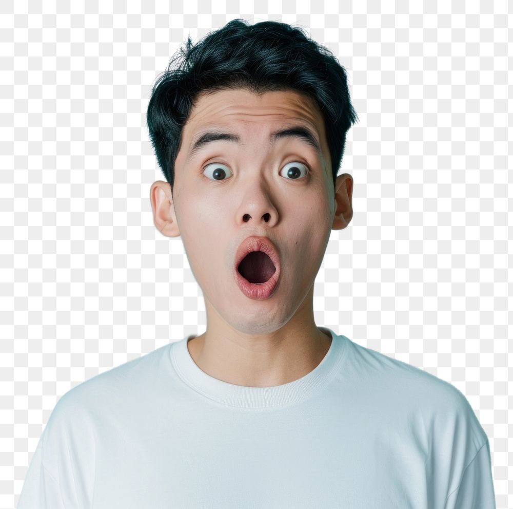 PNG Asian man surprised face portrait t-shirt adult.