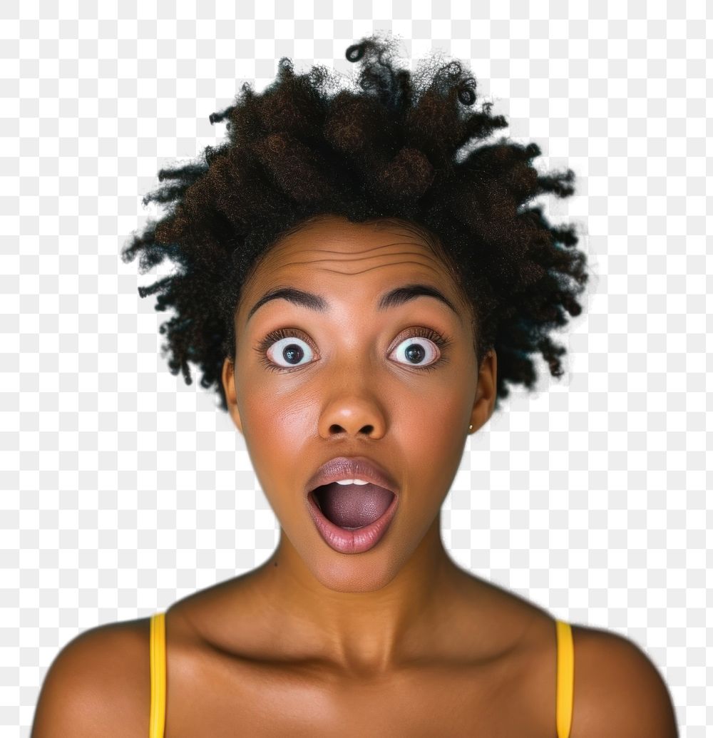 PNG Black woman surprised face portrait adult happiness.