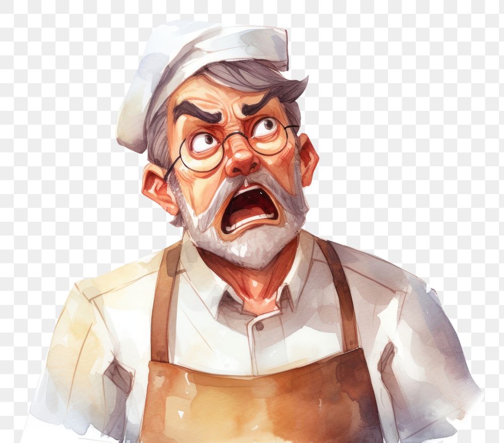 PNG  A chef angry face expression portrait drawing sketch.