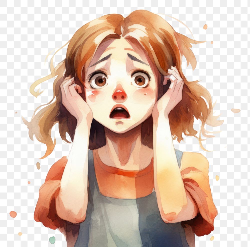 PNG  A girl crting face expression portrait anime photography.
