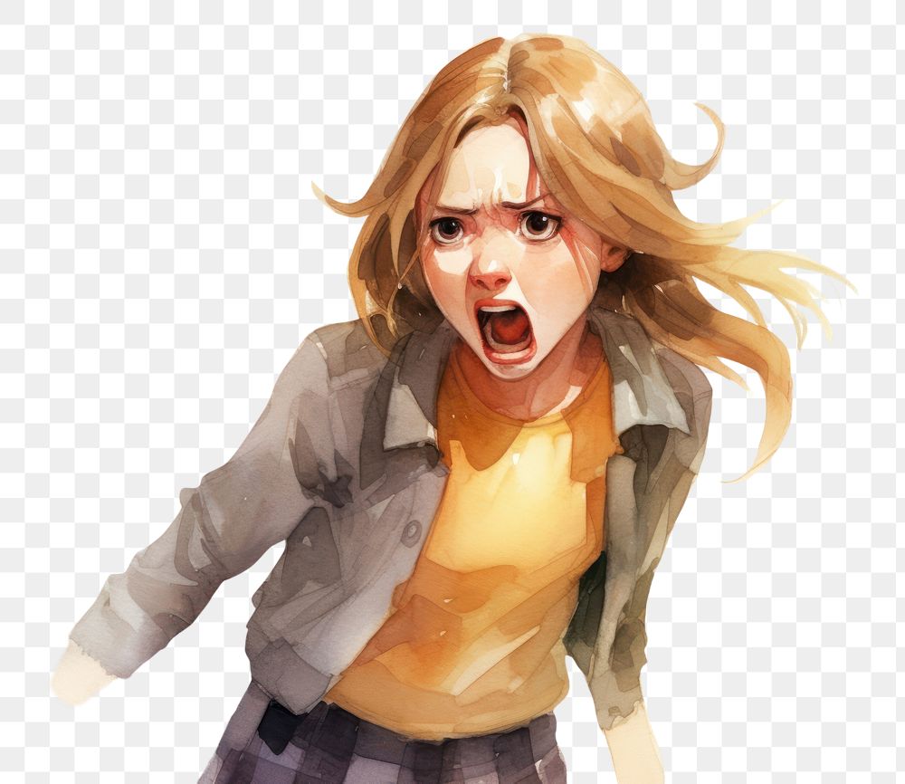 PNG  A girl angry face expression shouting portrait adult.