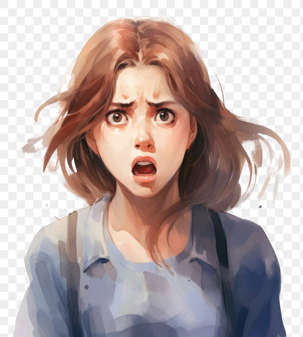 PNG  A girl angry face expression portrait anime adult.