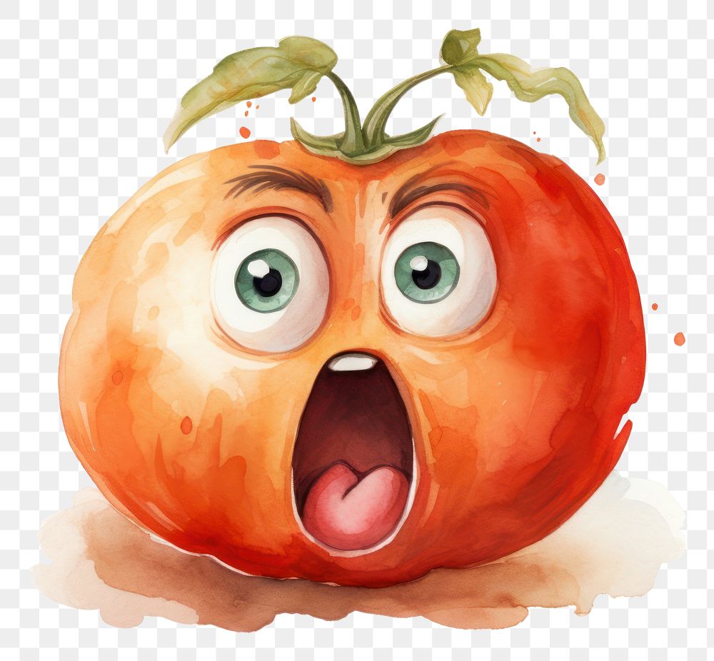 PNG  A tomato suprised face expression vegetable plant food.