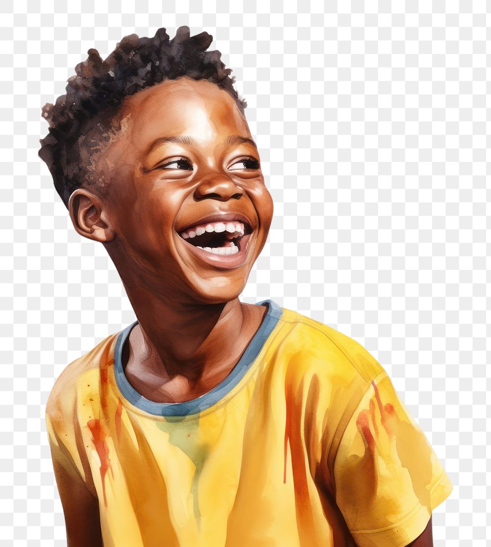 PNG  African boy laughing face expression smile white background happiness.