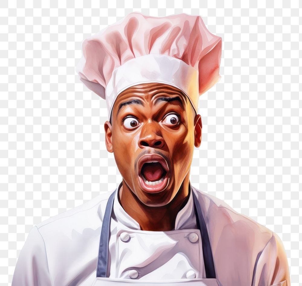 PNG  African chef suprised face expression portrait adult white background.