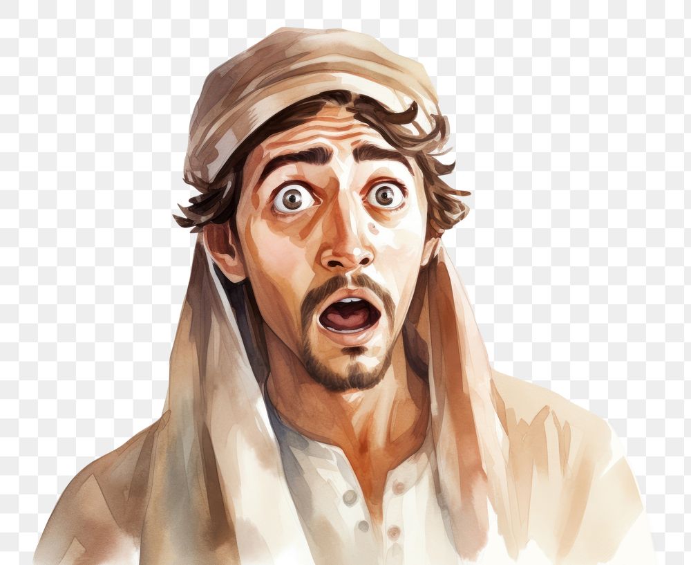 PNG  Arab man suprised face expression portrait drawing sketch.
