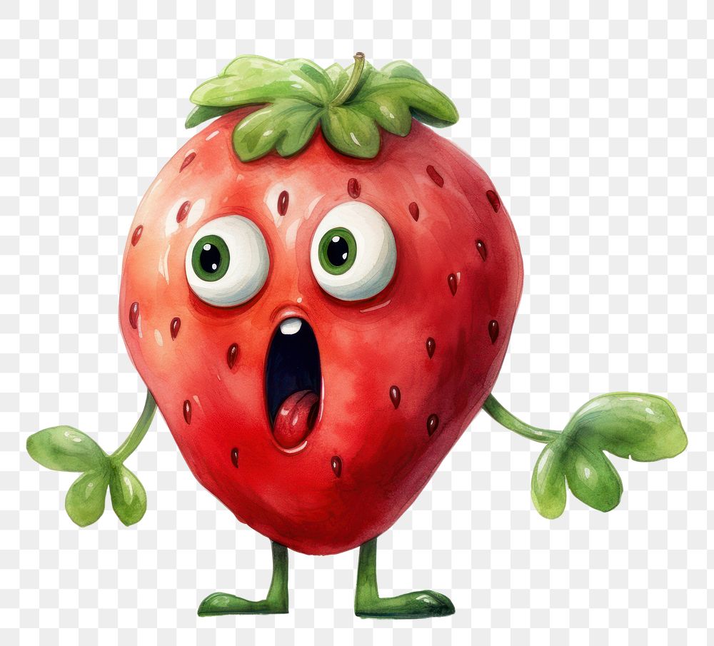 PNG  Strawberry surprised face expression fruit plant food.