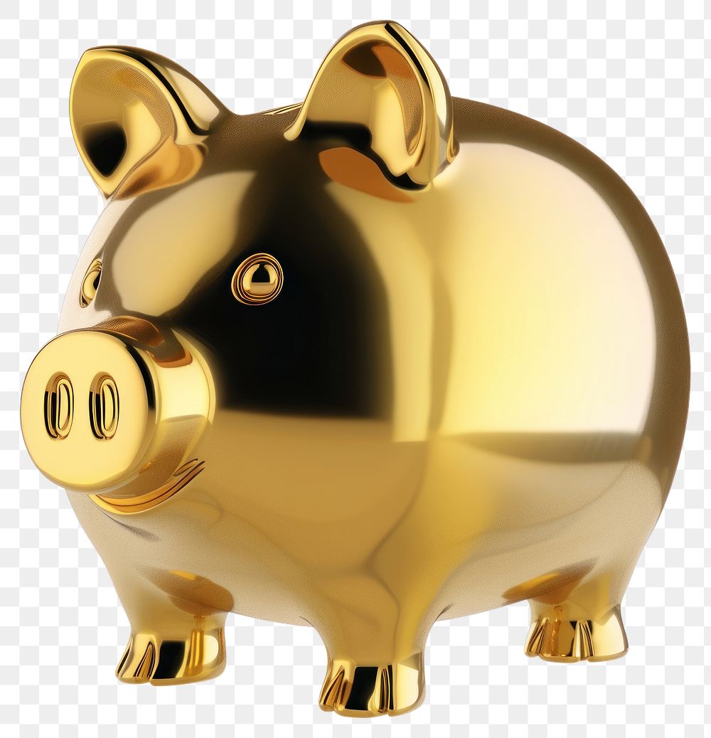PNG  Piggy bank gold white background representation.