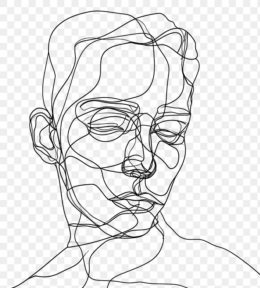 PNG  Continuous line drawing man face art abstract sketch.