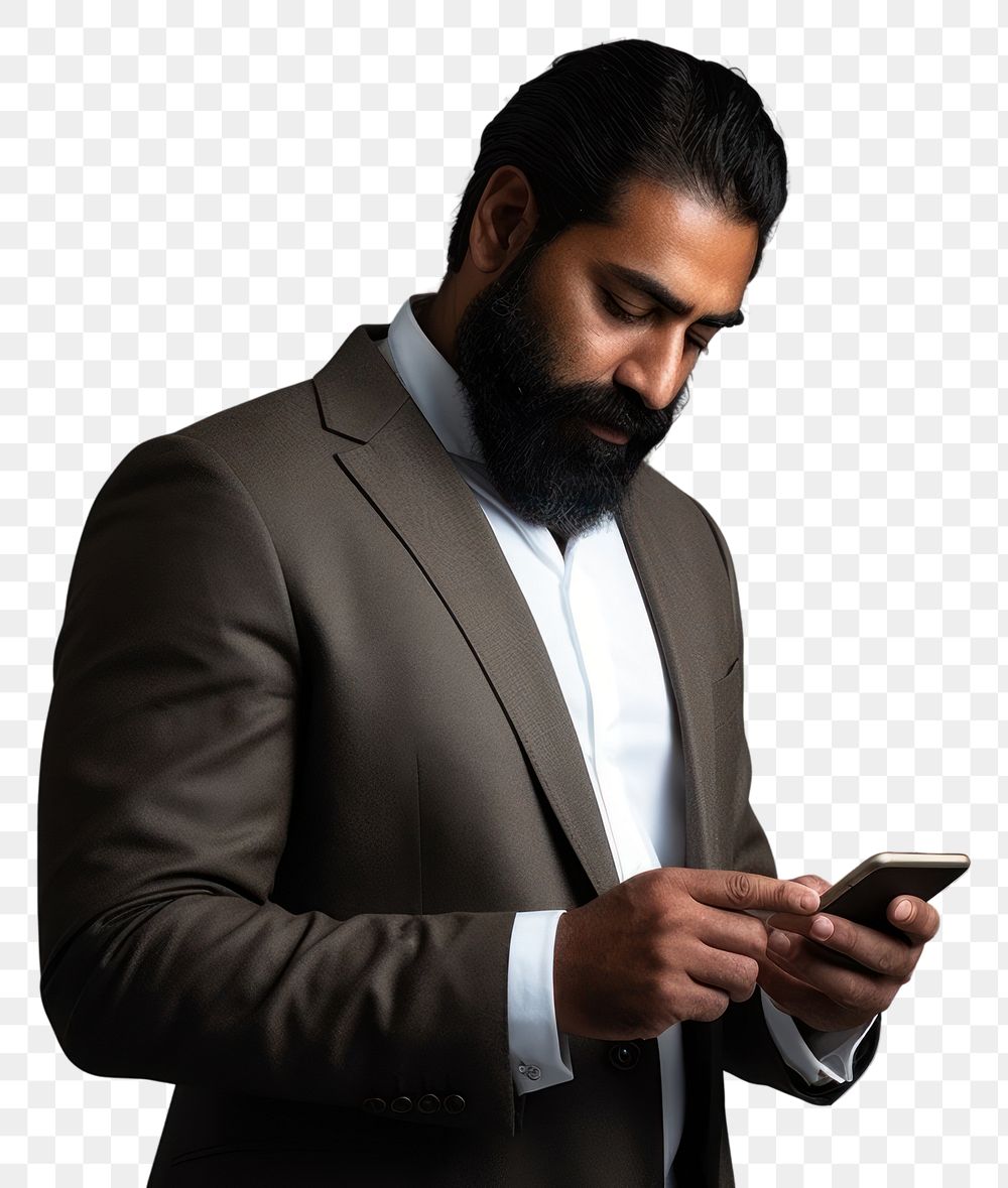 PNG  Indian businessman using phone portrait adult photo. AI generated Image by rawpixel.