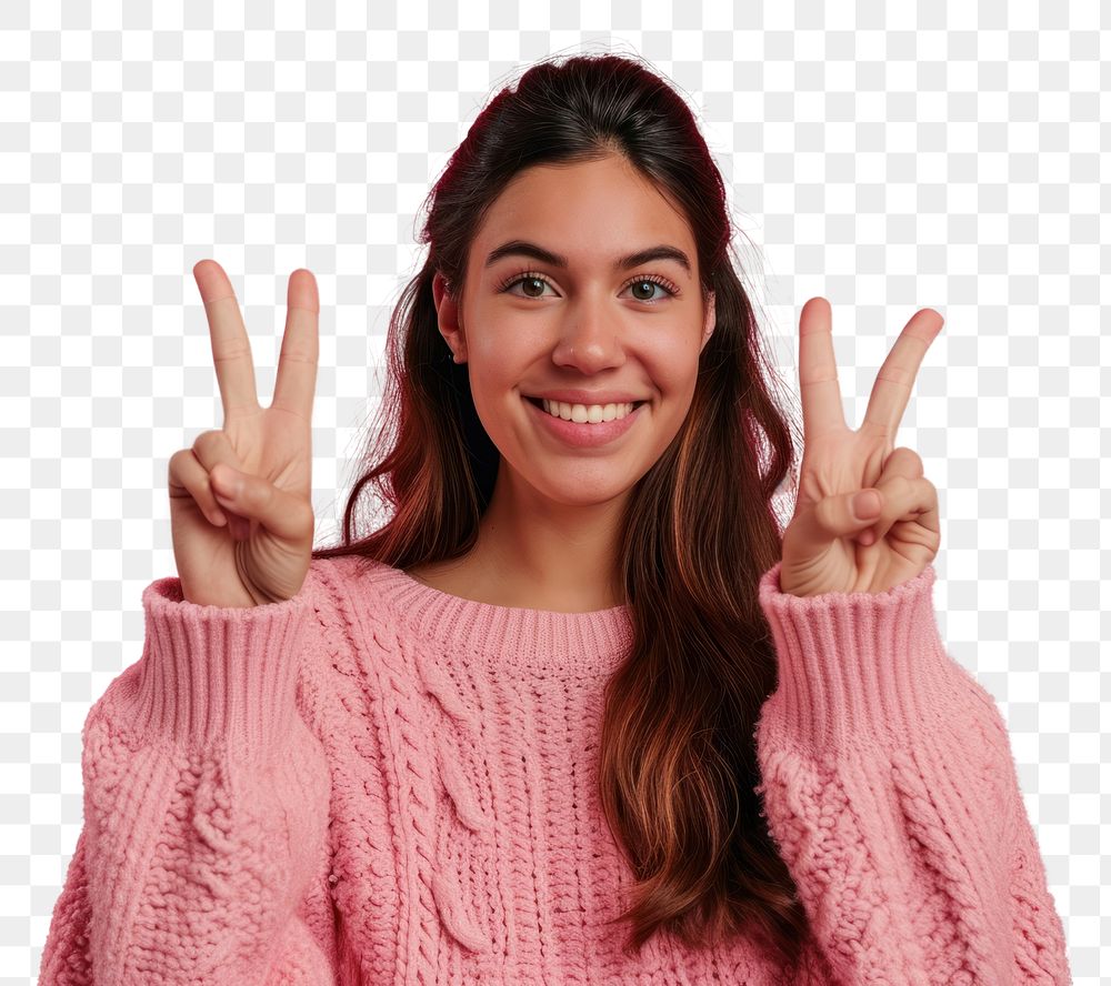 PNG Young Latina woman showing sweater finger. AI generated Image by rawpixel.