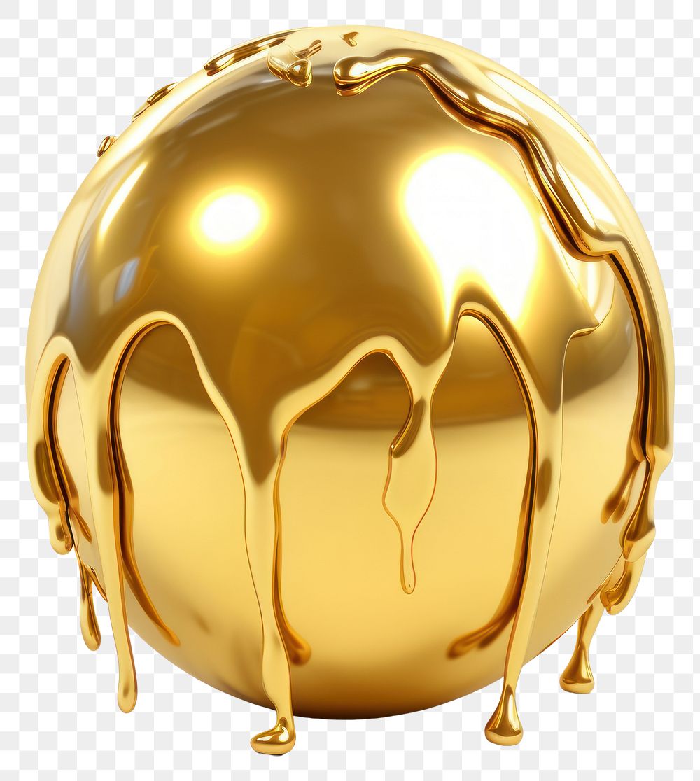 PNG  Melted sphere gold shiny white background.