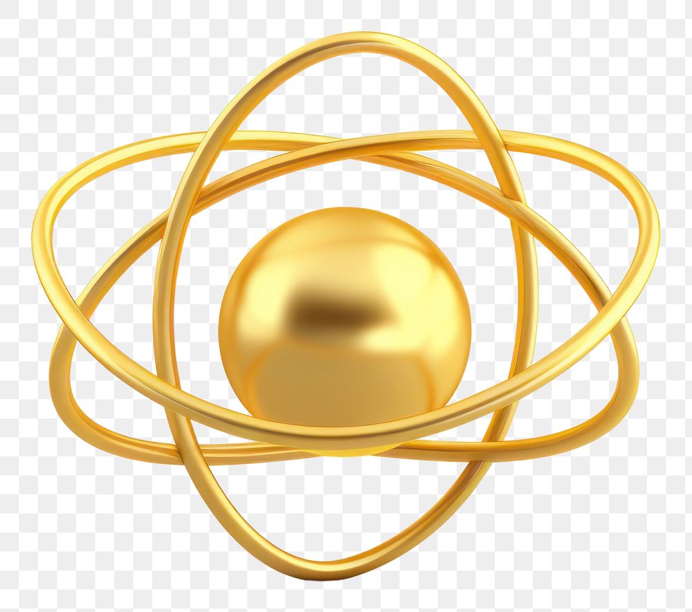 PNG  Atom icon gold shiny white background.
