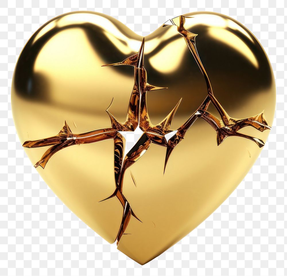 PNG  Broken heart gold jewelry white background.
