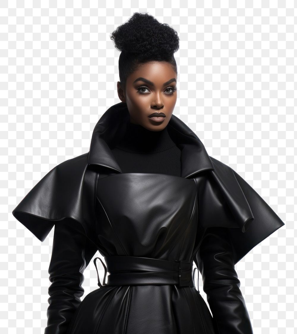 PNG Black model wearing fashionable clothes portrait adult coat.
