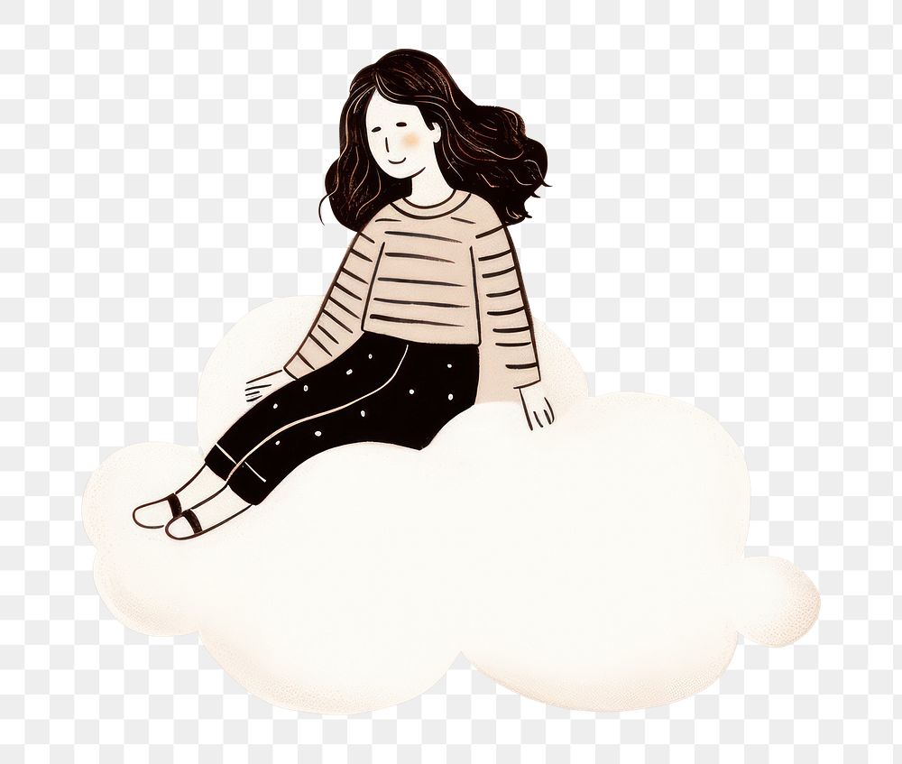 PNG  A girl sleeping on cloud drawing outdoors nature. AI generated Image by rawpixel.