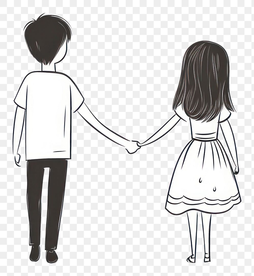 PNG Hand-drawn illustration couple holding hand while walking white line holding hands.