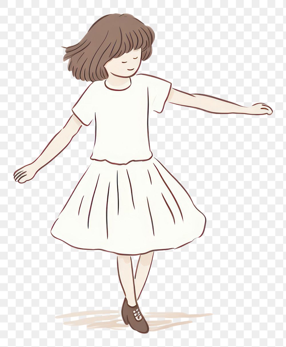 PNG Hand-drawn illustration girl dancing drawing sketch white.