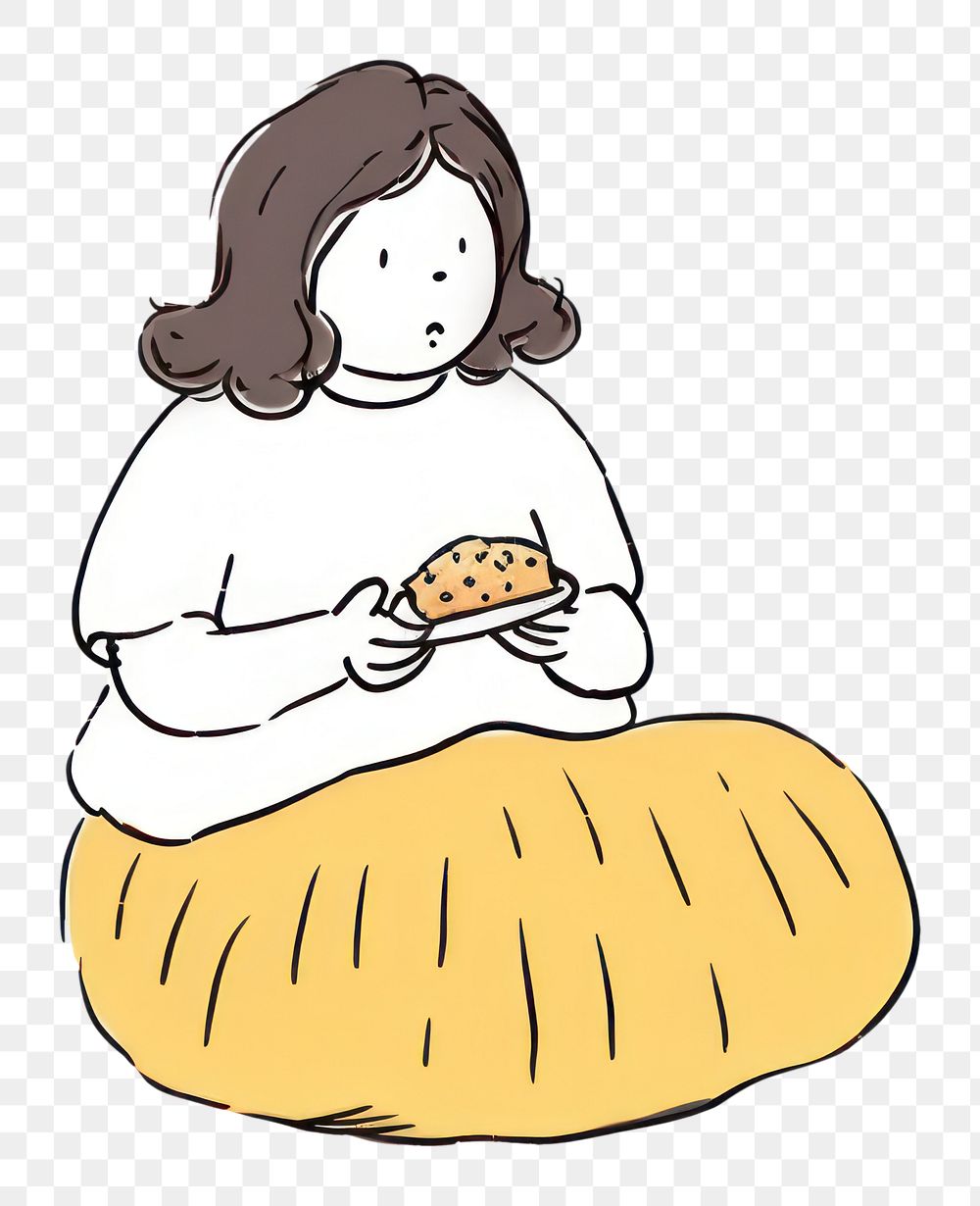 PNG Hand-drawn illustration fat woman eating drawing cartoon sketch.