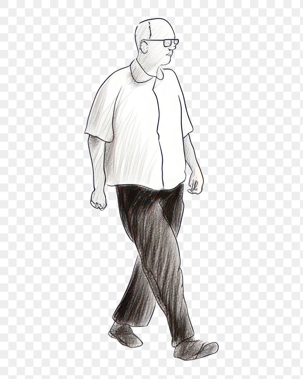 PNG Hand-drawn illustration senior man walking drawing sketch adult.