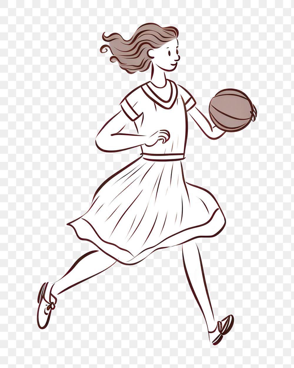 PNG Hand-drawn illustration woman basketball player running drawing sports sketch.