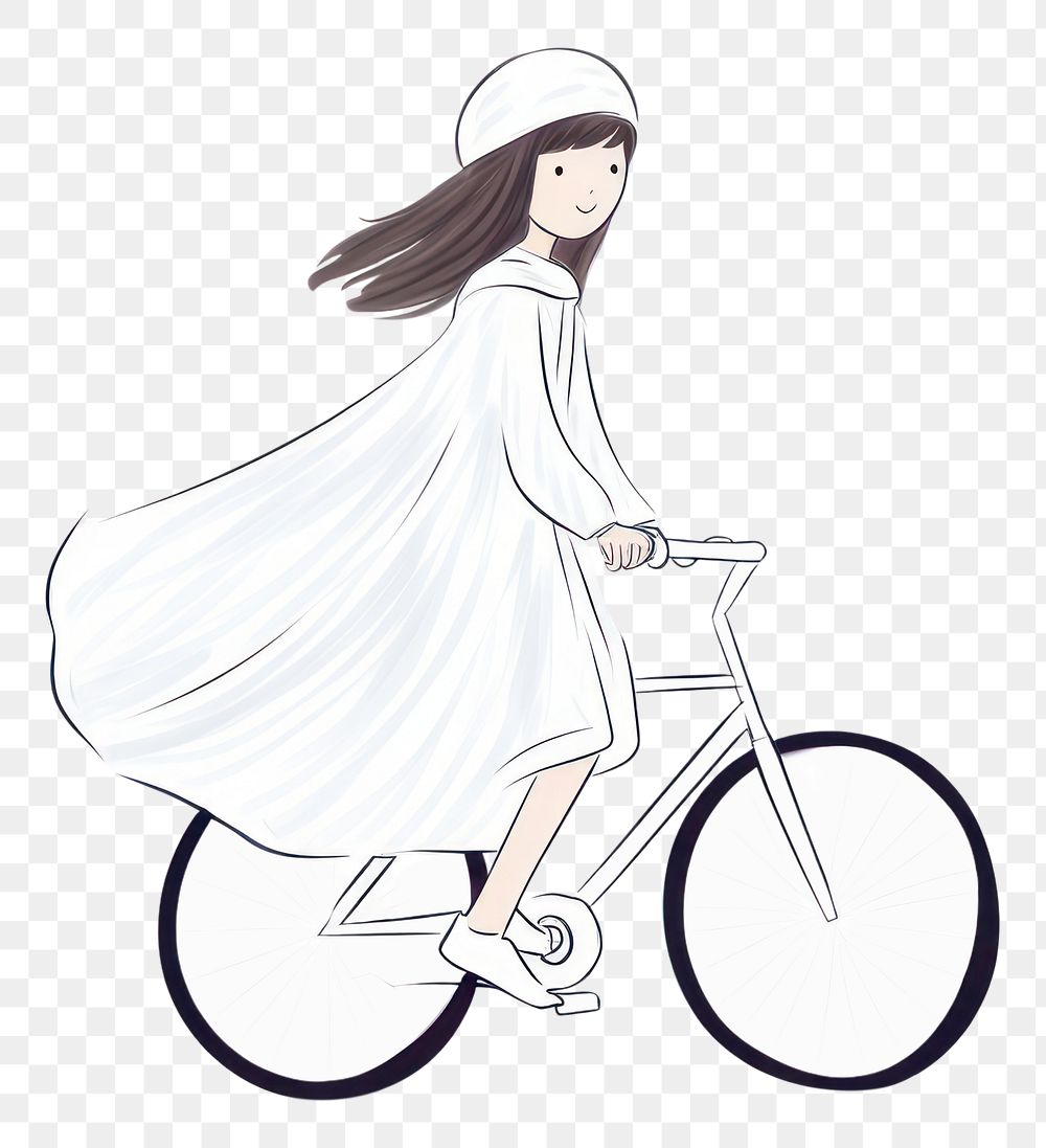 PNG Hand-drawn illustration woman riding bike bicycle vehicle drawing.