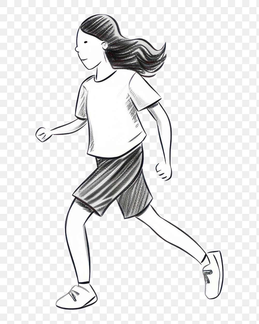 PNG Hand-drawn illustration woman running footwear drawing sketch.