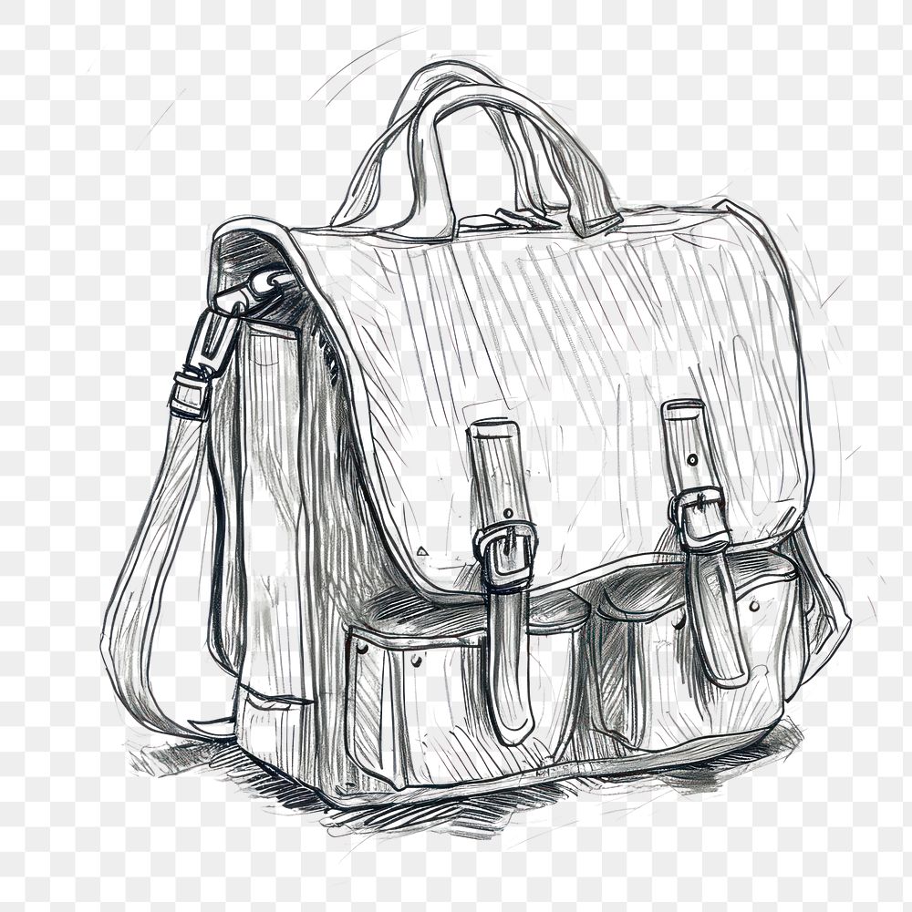 PNG  School bag sketch briefcase handbag. AI generated Image by rawpixel.
