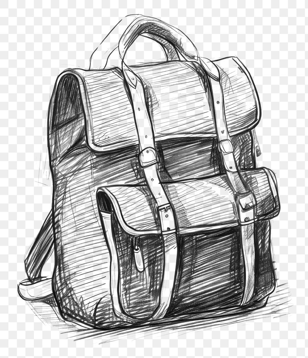 PNG  School bag sketch backpack handbag. AI generated Image by rawpixel.