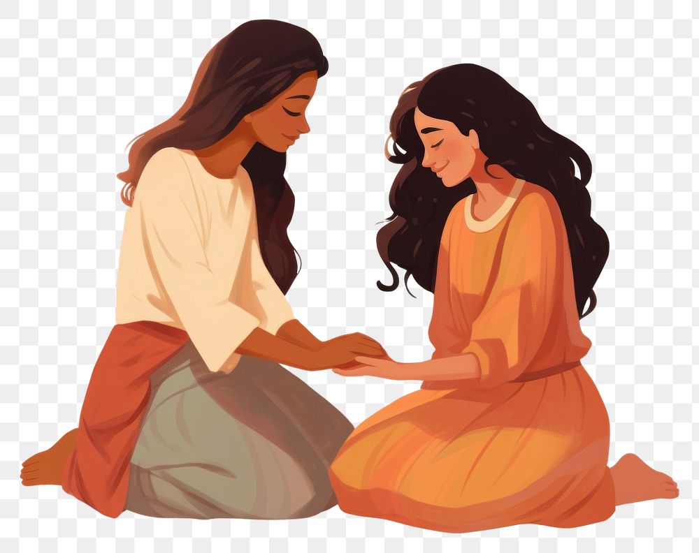 PNG  A girls healing her friend drawing cartoon adult. AI generated Image by rawpixel.