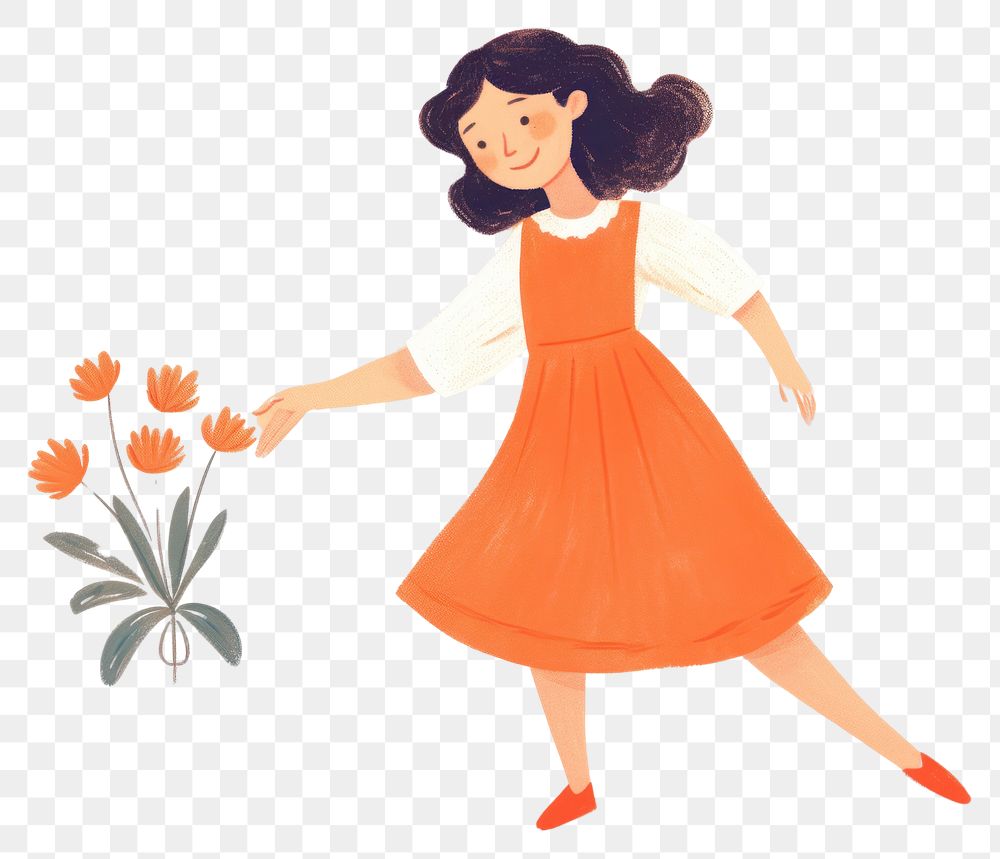 PNG  A happy woman watering a flower cartoon drawing motion. AI generated Image by rawpixel.