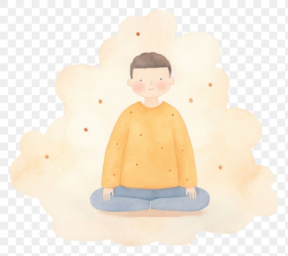 PNG  A man do a meditation cartoon cross-legged spirituality. AI generated Image by rawpixel.