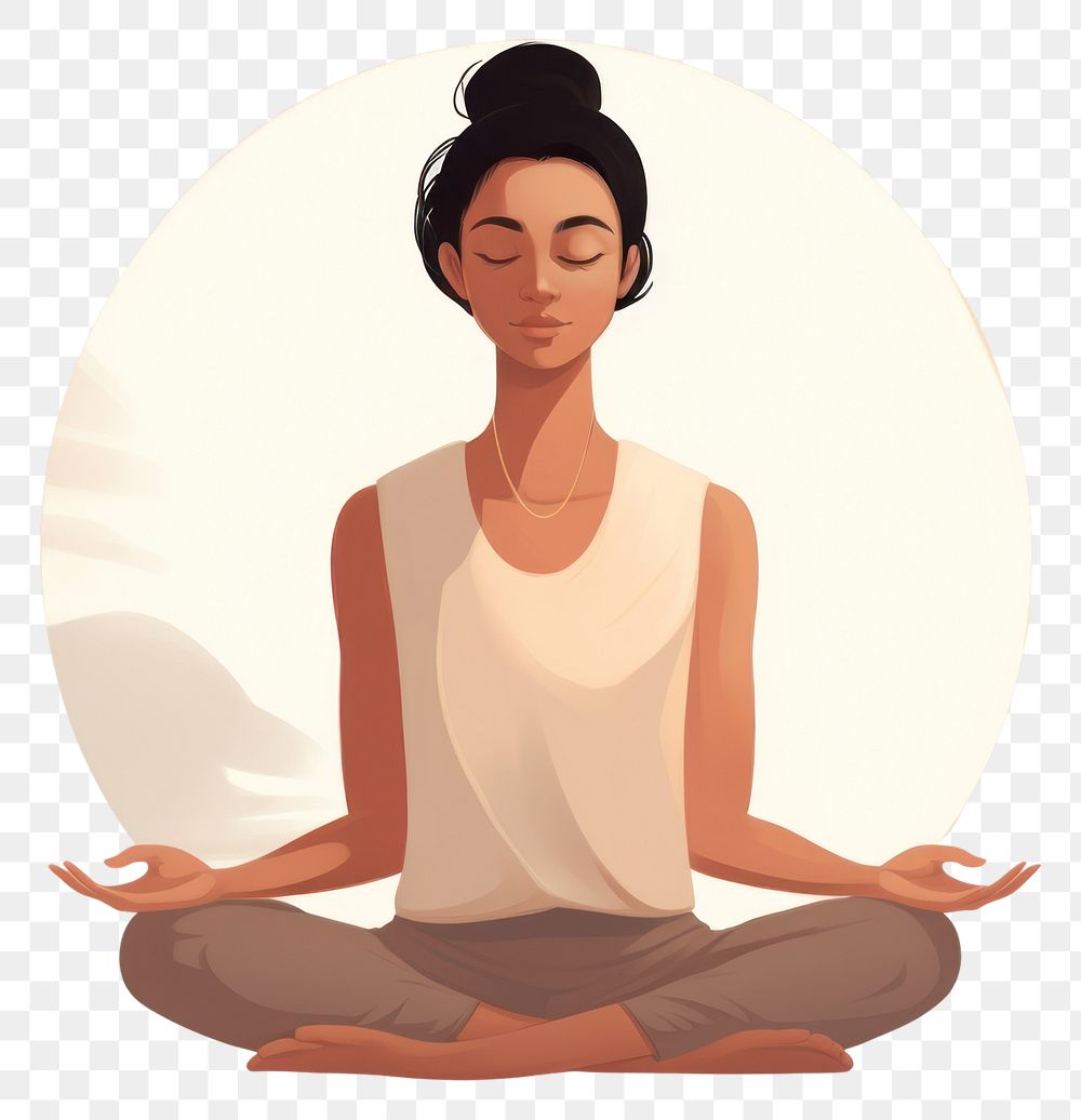 PNG  A woman do a meditation sitting cartoon sports. AI generated Image by rawpixel.