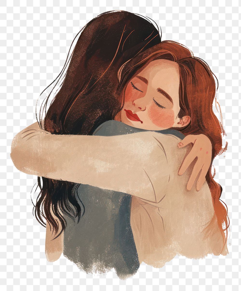 PNG  A woman hug her friend hugging drawing cartoon. AI generated Image by rawpixel.
