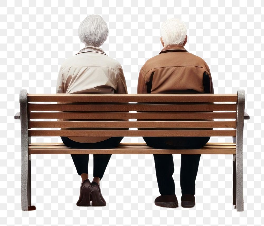 PNG Elderly couple sitting on a bench adult love togetherness.