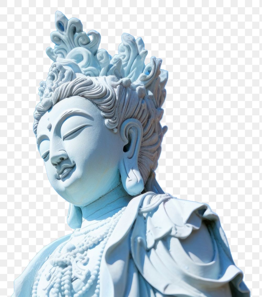 PNG  Guan yin statue blue sky representation. AI generated Image by rawpixel.