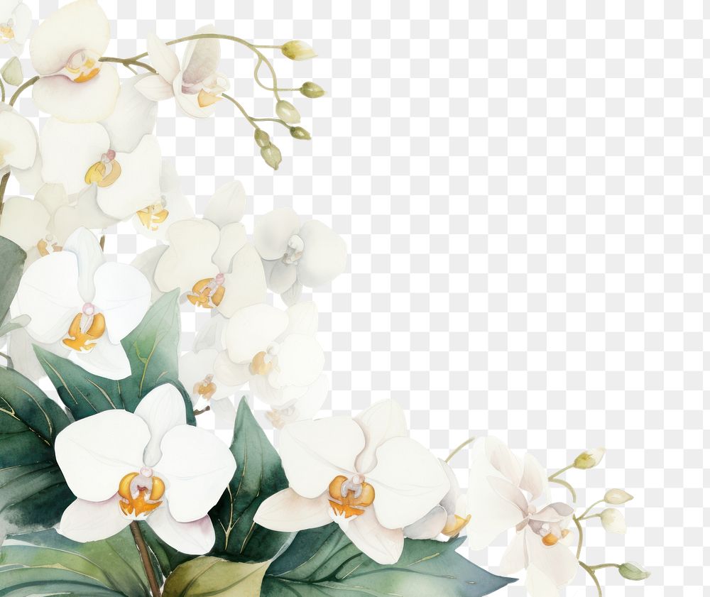 PNG White orchid border frame flower plant backgrounds.