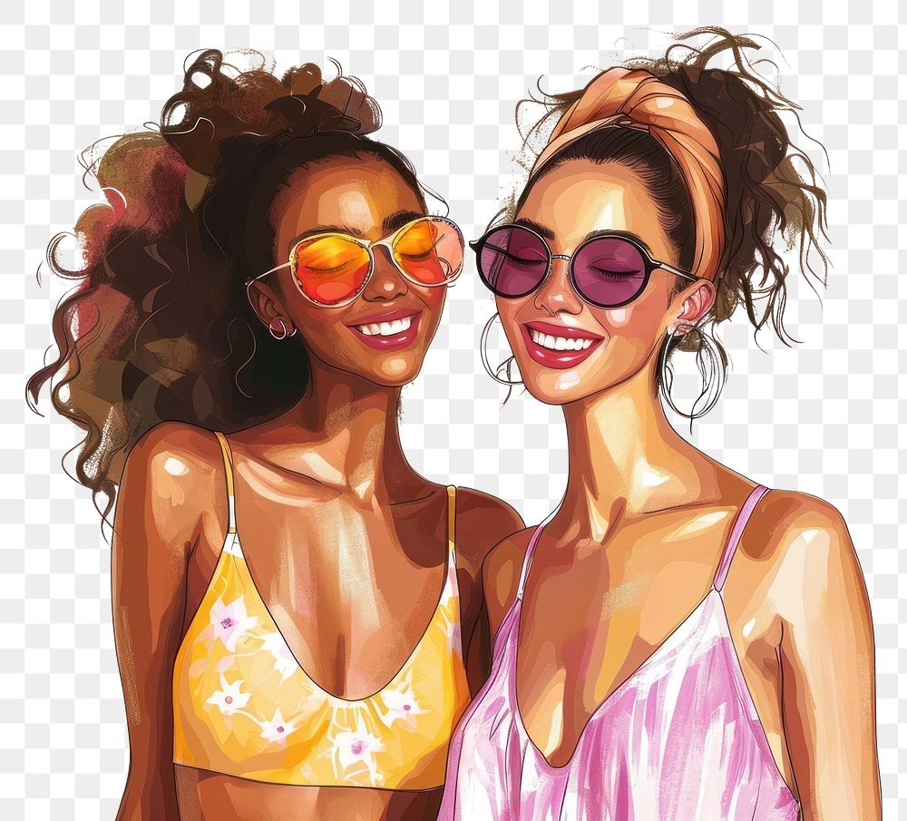 PNG Happy women sunglasses swimwear portrait.