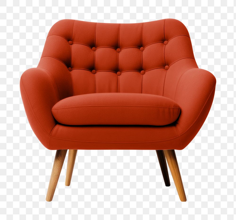 PNG dull red cozy armchair, transparent background