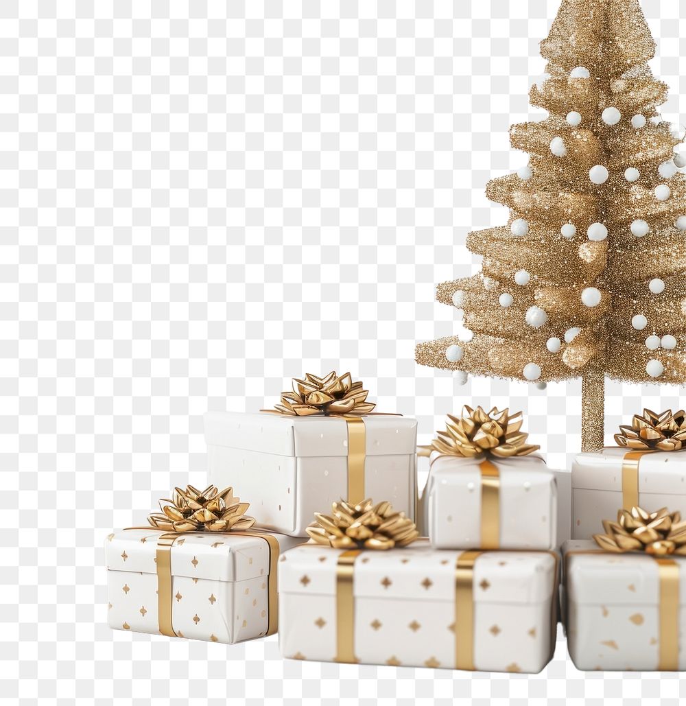 PNG Minimal gift boxes christmas gold tree.