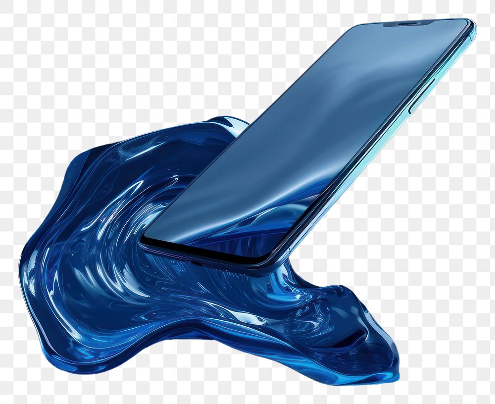 PNG Smartphone floating in the air blue portability electronics.