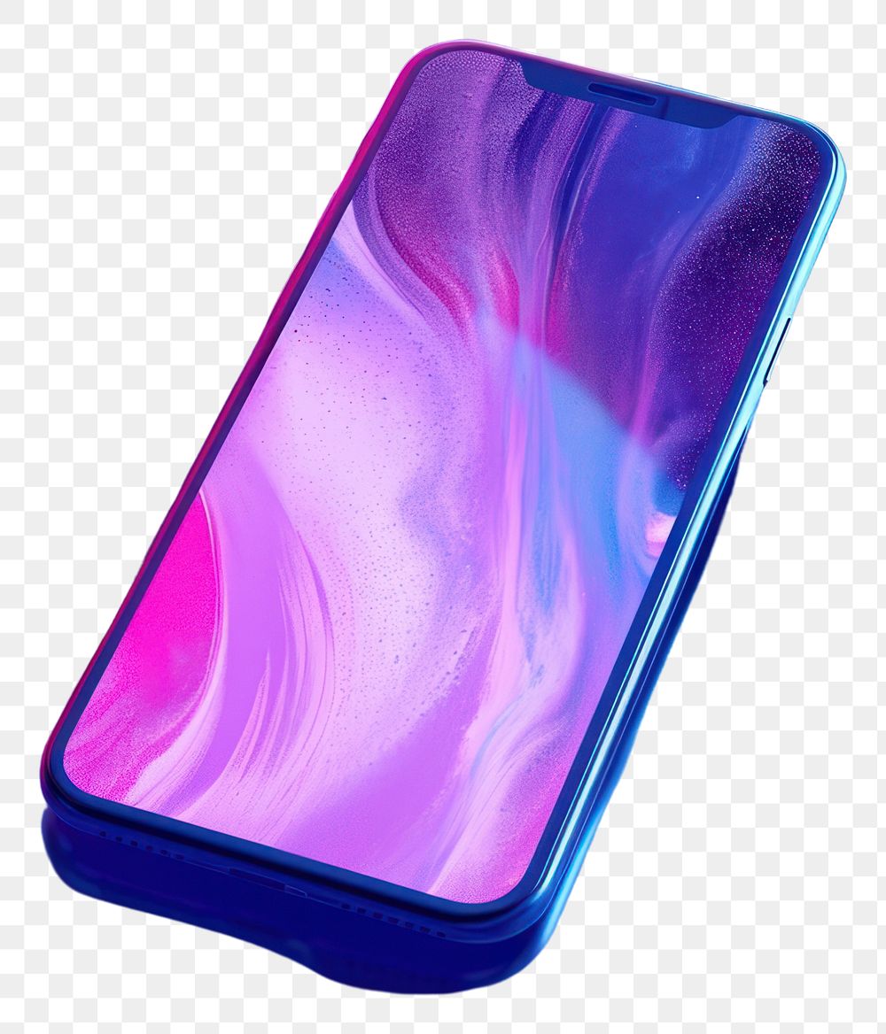 PNG Smartphone floating in the air purple electronics technology.