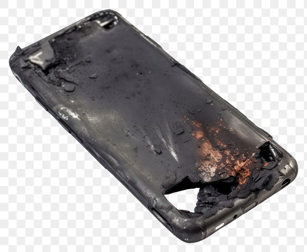 PNG Mobile phone with burnt white background electronics misfortune.
