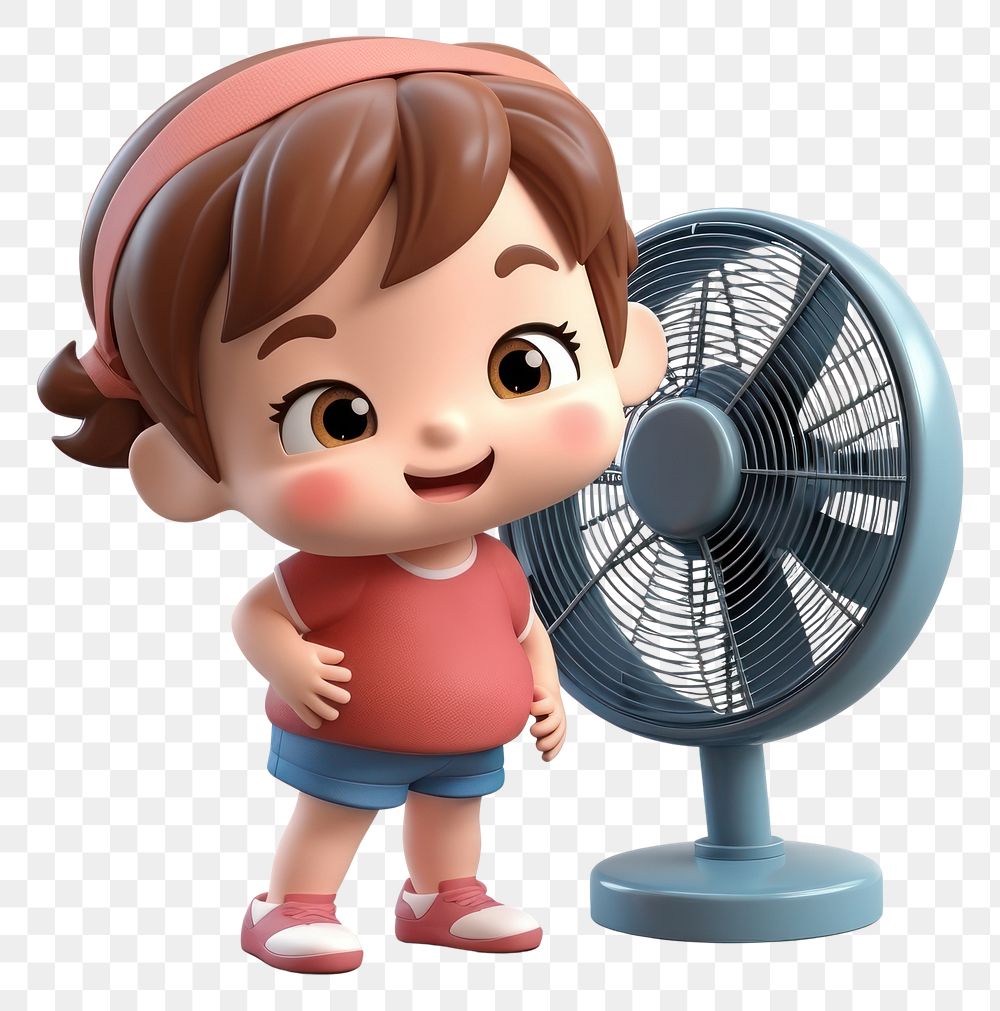 PNG Kid and floor fan cartoon cute white background.
