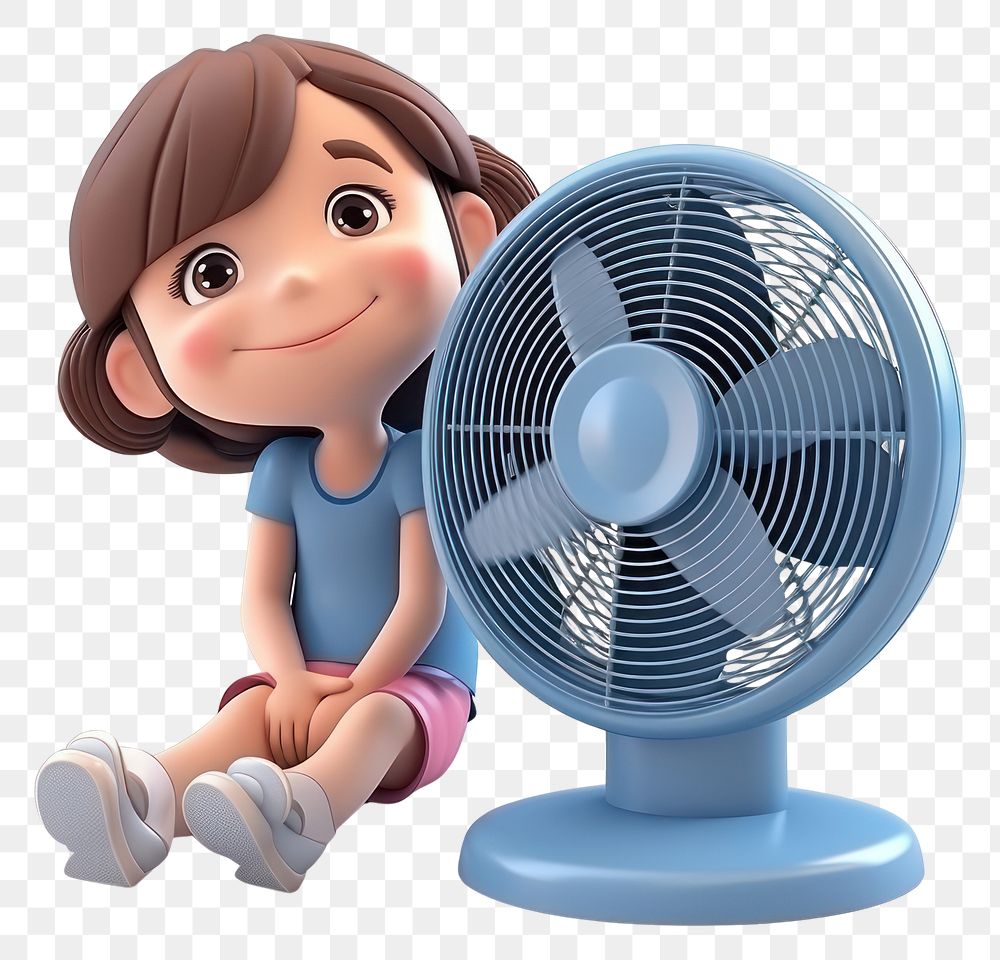 PNG Kid and floor fan cartoon white background technology.